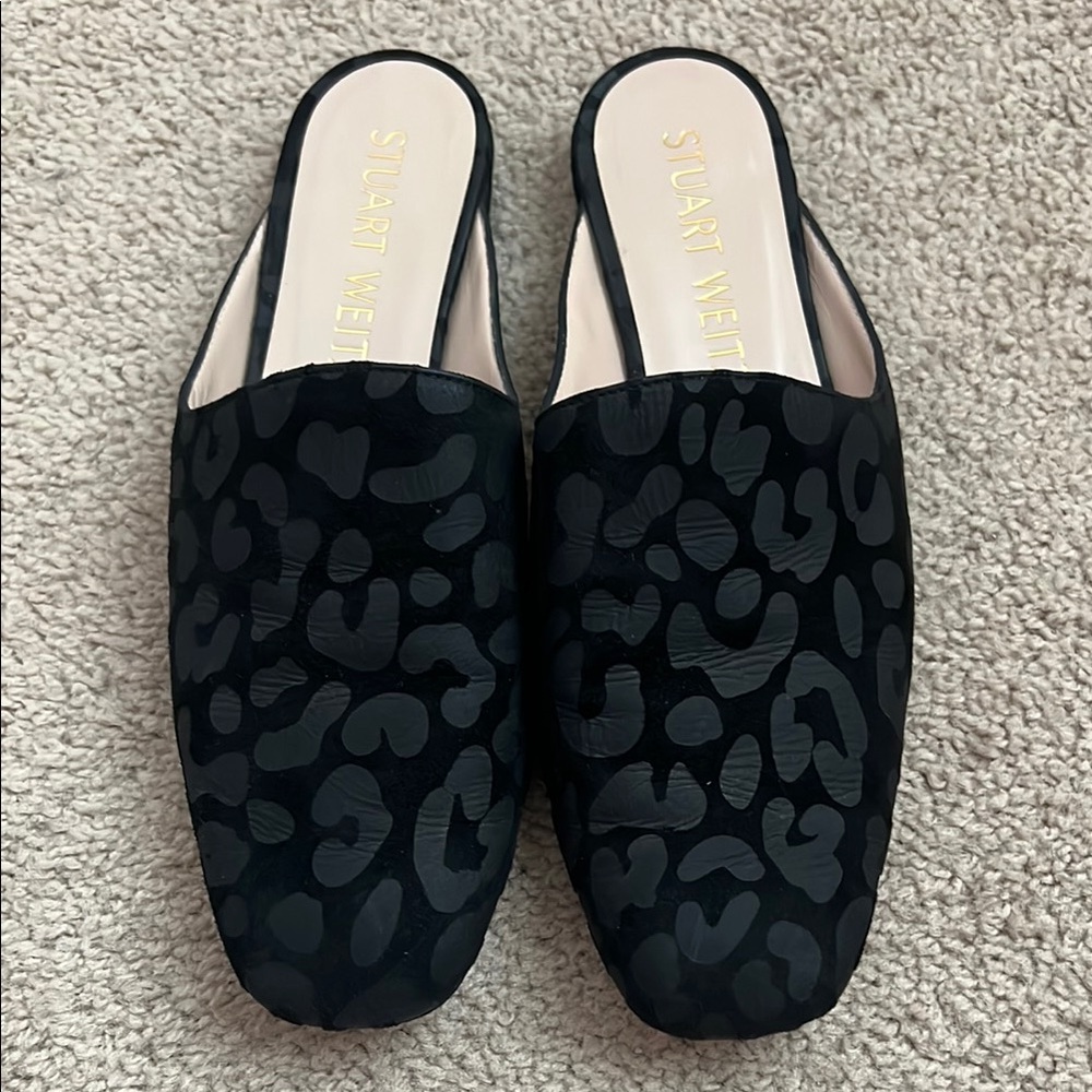 Stuart Weitzman Black Mulearky Leopard Sandal